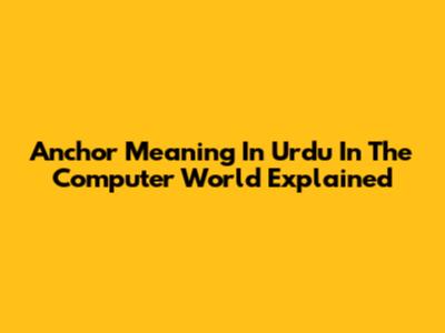 Anchor Meaning In Urdu In The Computer World Explained