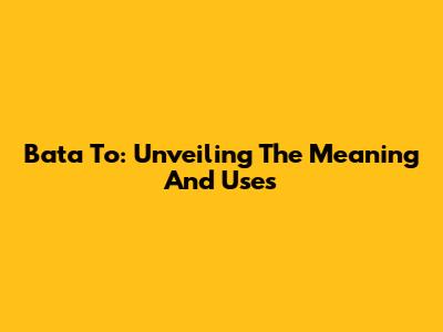 Bata To: Unveiling The Meaning And Uses