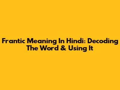 Frantic Meaning In Hindi: Decoding The Word & Using It