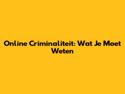 Online Criminaliteit: Wat Je Moet Weten