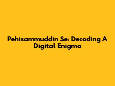 Pehisammuddin Se: Decoding A Digital Enigma