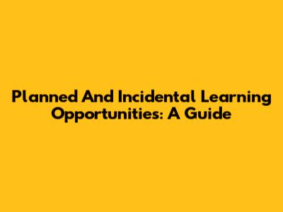 Planned And Incidental Learning Opportunities: A Guide
